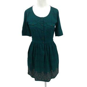 Stetson Embroidered Pearl Snap Short Sleeve A Line Dress Size XS Cotton Blue
